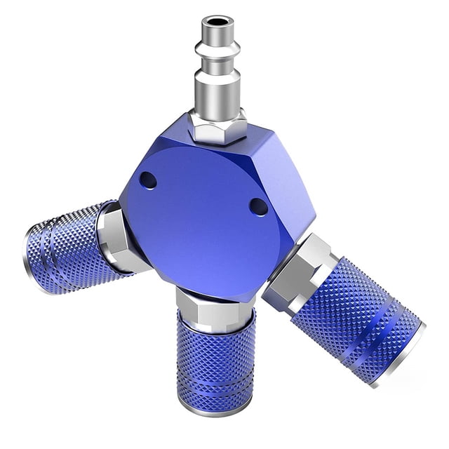 3Way 1/4Inch Air Manifold Air Compressor Hose Quick Connect Fitting Air Splitter Blue