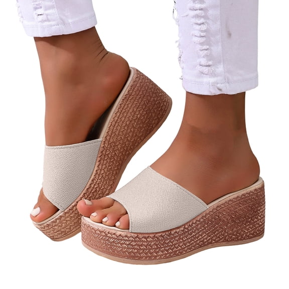Dakaela Platform Sandals Women Slip on Espadrille Bohemia Wedge Sandal Comfortable Open Toe Dressy Beach Summer Slides Shoes Beige Size 6