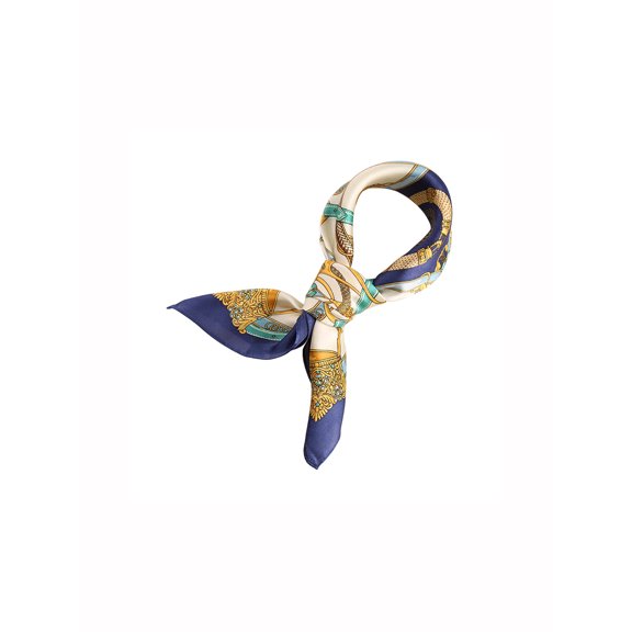 INSPIRE CHIC Women's 100% Silk Square Scarf Vintage Floral Print Neck & Head Scarf Luxury Hair Wrap 21 5/8 x 21 5/8″ Navy Green