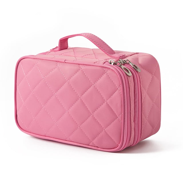 Bolsa de maquillaje pequeña, bolsa de maquillaje informal para mujer, bolsa de maquillaje de viaje de 2 capas, capacidad de uso diario