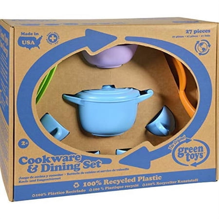 Green Toys 27 Piece Cookware & Dining Plastic Play Dish Set, Multi-color
