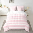 thumbnail image 2 of Manfei Pink White Bedding Comforter Set 7pcs, Geometric Stripe Full Bedding Set, Modern Minimalsit Fitted Sheet Flat Sheet, Super Cozy Room Decor, 2 of 8