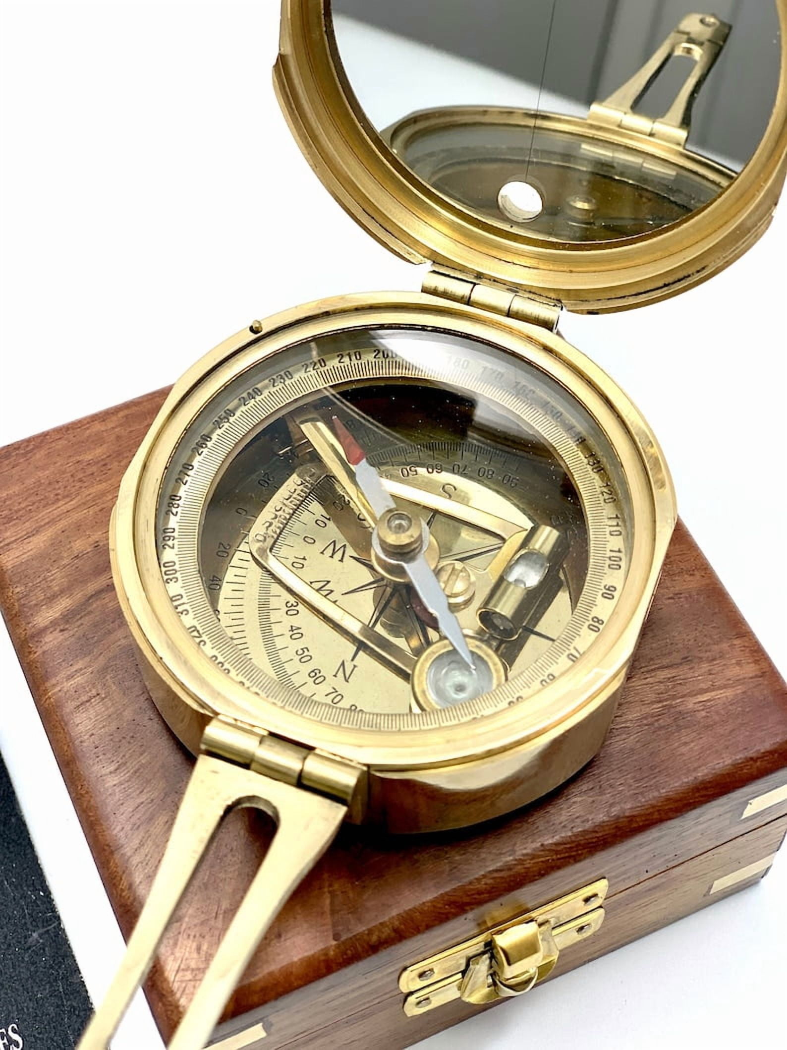 Brunton Nautical Geological Compass in Wooden Box | Handmade Brass Military Transit Surveying & Geology Thumb Compass | Heavy-Duty Collectible Instrument