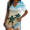 thumbnail image 1 of Tops de verano para mujer, camisetas de manga corta con cuello en V y estampado de tortugas marinas, camisetas costeras, camiseta de vacaciones, blusa holgada informal Pompotops  hkajfhjk462231, 1 of 5