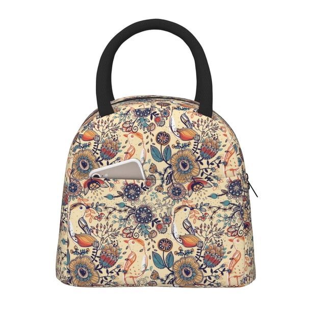 Disketp Floral With Birds Bolsa Térmica para Almuerzo, Lonchera con Abertura Amplia y Gran Capacidad, Organizador Reutilizable para Mujeres, Hombres y Adultos