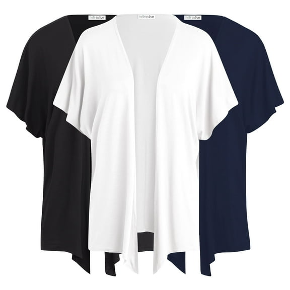Free to Live - 3 Pack Women's Short Sleeve Kimono Style Cardigan - Dolman Cut, Loose, Lightweight Coverups/Sweater