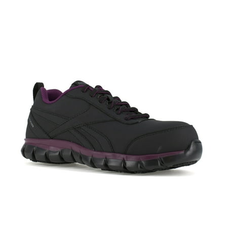 Reebok Work Womens Sublite Cushion Composite Toe ESD Athletic Shoe Black Plum RB055