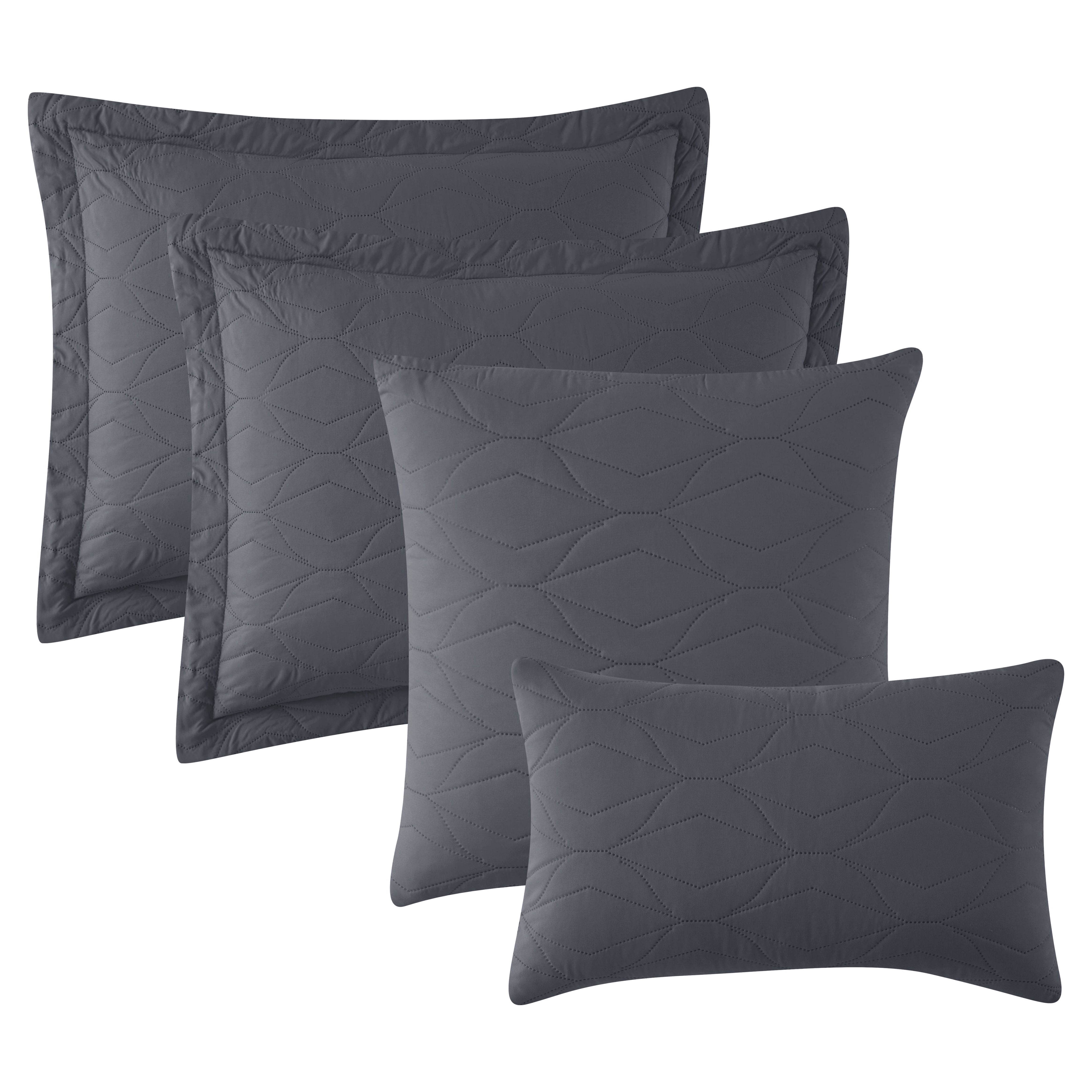 Nestl 4 Piece Quilt Set Twin with Pillow Shams and Euro Shams, Soft Microfiber Lightweight Bedspread Coverlet, Modern Style Ellipse Weave Bed Cover, Gray