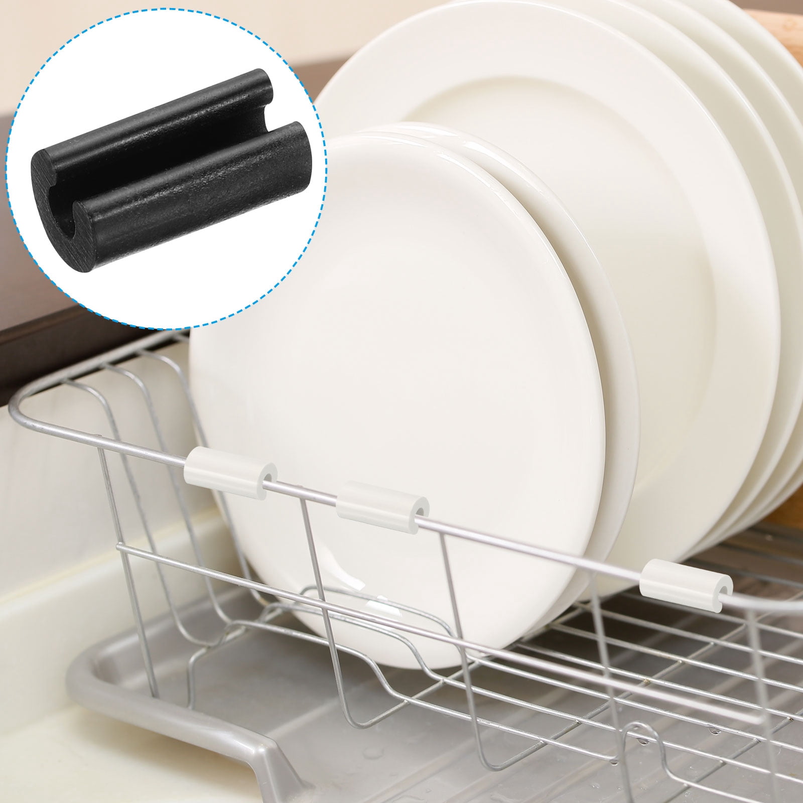 Unique Bargains Plastic Kitchen Sink Rack Feet Protective Replacement Bumpers Black
