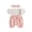 Pink, variant on BemeyourBBs Newborn Baby Girl Summer Clothes Cotton Outfits Faux Two-piece Romper Bow Print Ruffled Trim Short Sleeve Jumpsuit and Bow Headband 2 Pcs Set