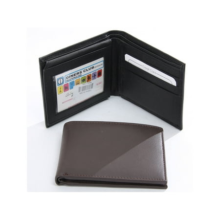 Men's Double Bill Leather Bifold 6 Credit Card 2 Id Windows Brown Wallet 4.5 x 3.5 (Best Way To Pay Credit Card Bill)