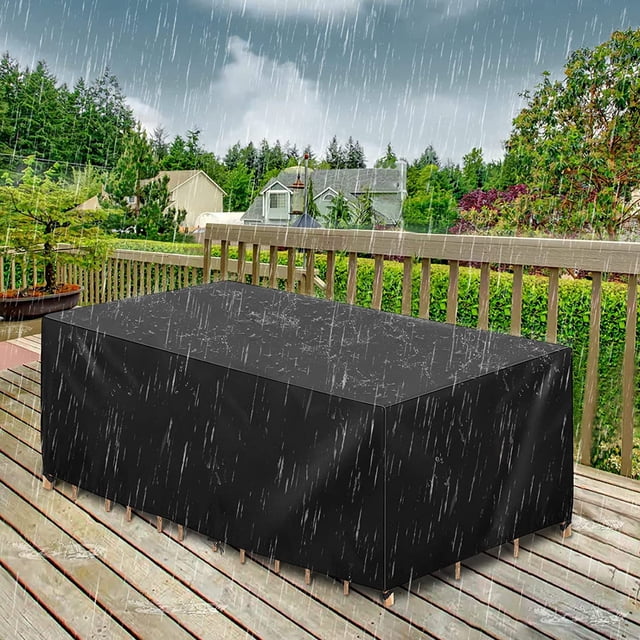 Funda para mesa de jardín, fundas para muebles y sala de estar al aire libre, impermeable y anti-UV, lona de tela Oxford 420D impermeable con cuerda y cierre de hebilla (213 x 132 x 74 cm)