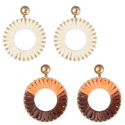 2 pairs of Raffia Tassel Hoop Drop Earrings Handmade Fashion Statement Jewelry for Women Girls,Style:Style 4;