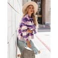 thumbnail image 3 of Women'S Casual Button Jacket Plaid Mohair Short Wool Thick Coat Top Blue  XL, 3 of 8