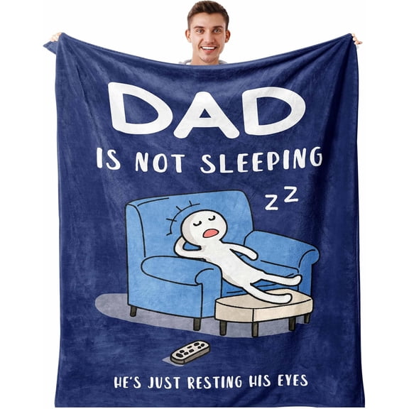 Dad Christmas Birthday Gift Blanket 50"x60" Funny Gifts for Dad Husband from Daughter Son Birthday Throw for Father Daddy is Not Sleeping He's Just Resting His Eyes Blue Napping Blanket