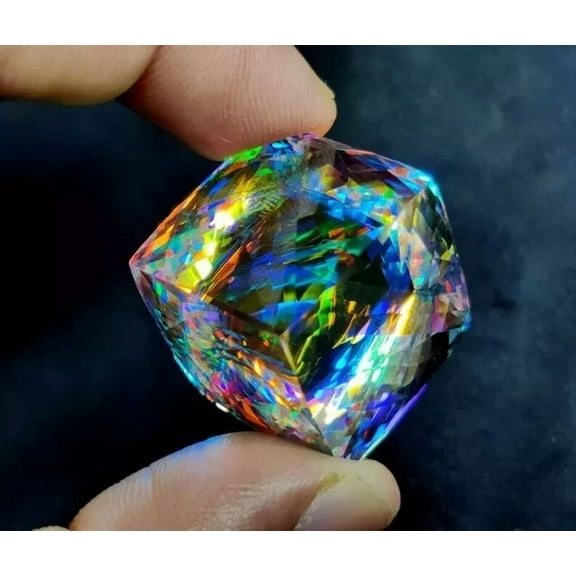48 CT Seven Color Fantasy Cut Cube Quartz Blue Magical Mystic Rainbow Glass Pendant Stone Loose Gemstone for Stone Shape Making