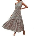 thumbnail image 5 of USSUMA Summer Dresses For Women 2022 Beach Women's Summer Boho One Shoulder Sleeveless Floral Print Ruffle Beach Party Tiered Maxi Dress Casual Swing Long Sundress, 5 of 7