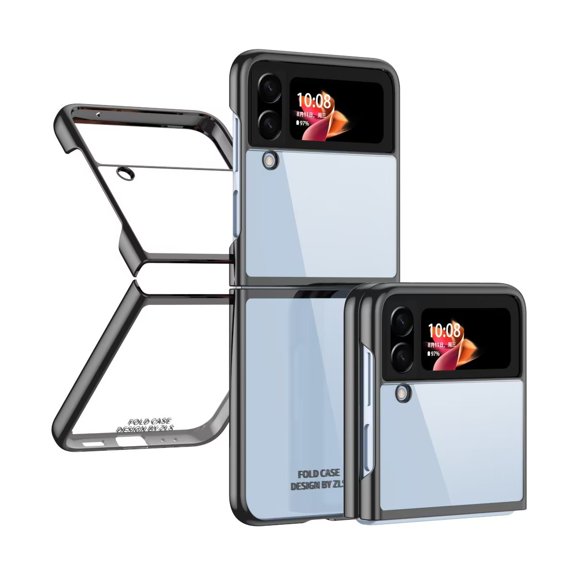 MonsDirect for 6.7 inch Samsung Galaxy Z Flip 4 5G 2022 Case, Slim Clear Plating Frame Hard PC Back Shockproof Anti-Scratch Full Coverage Bumper Protective Shell Cover for Galaxy Z Flip 4, Black