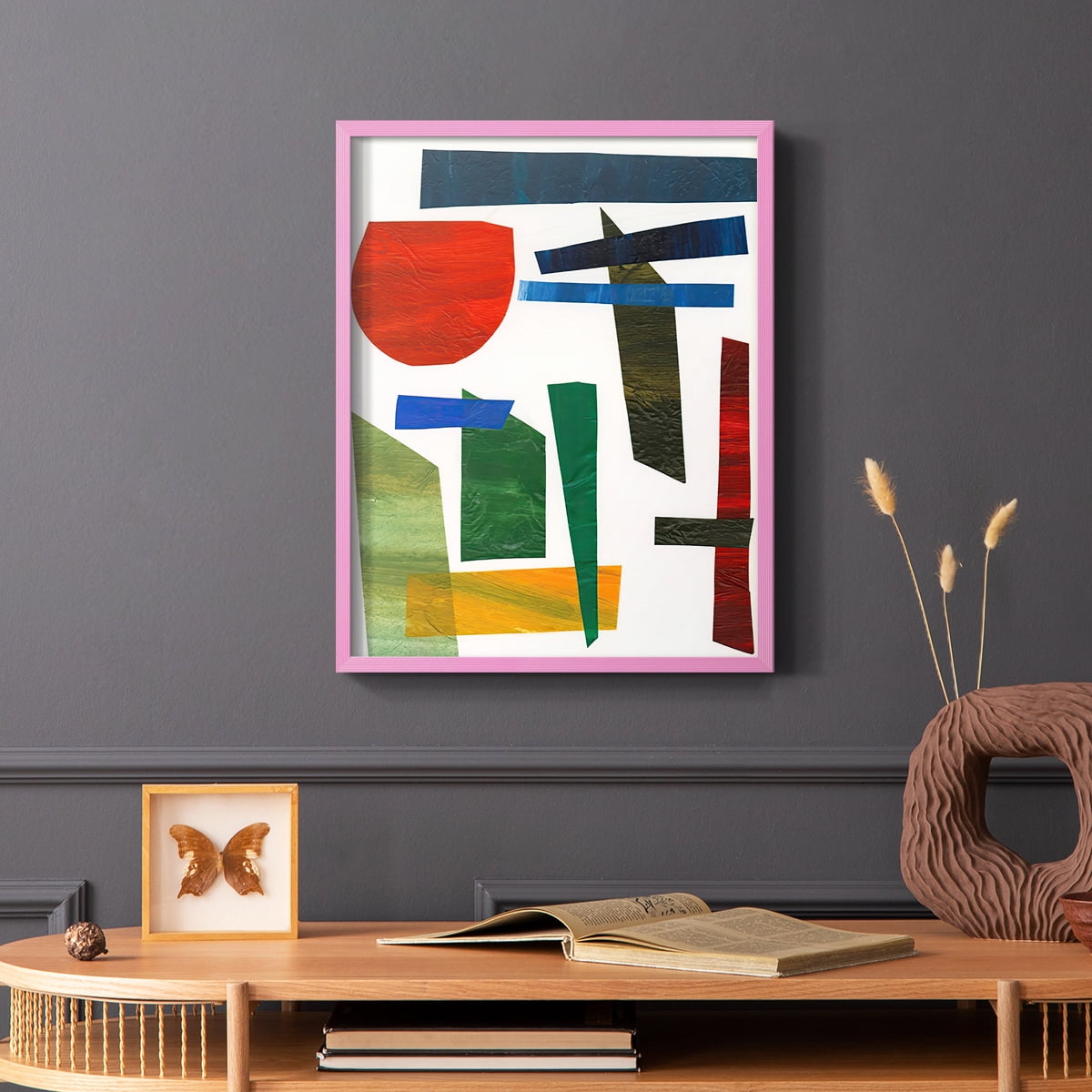 Colorful Shapes II Framed Print in Pink Solid Wood Framed Print No Nail Hanging