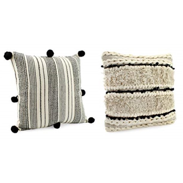 AuldHome Boho Farmhouse Throw Pillow Covers 16 x 16 Black and Off White
