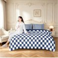 thumbnail image 5 of Manfei Contemporary Grid 7-Piece Twin Bedding,Checkered Art Bedding Comforter Set,Navy White,Navy Blue Reversible, 5 of 7