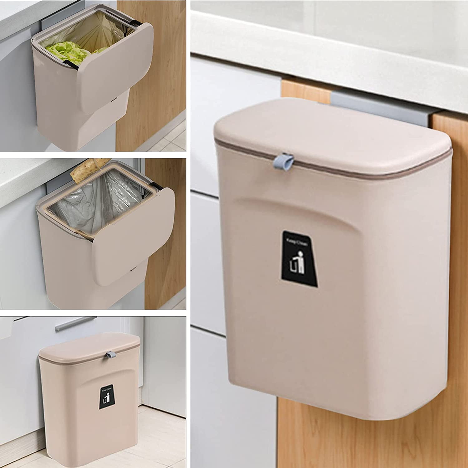 2.4 Gallon Kitchen Compost Bin with Lid, Under Sink Trash Can Recycling ...