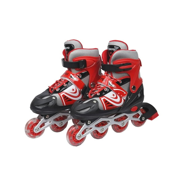 Wirescorts New Inline Skates, Adjustable Inline Roller Skates For Boys Kids & Girls, 7 To 14 Years Unisex Outdoor Skating Shoes Roller Blades With Led Flash Lights Featuring Wheels For Skating Red