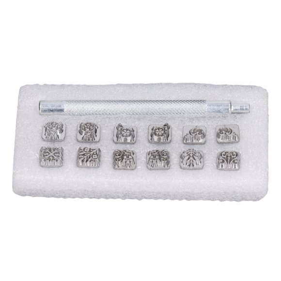 Leather Embossing Kit, Fashion Design Leather Stamps DIY Production Light Weight For Suitcase For Home For Wallet 12 Karaqusa