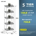 thumbnail image 3 of NiamVelo 5-Tier Wire Shelving Unit, Adjustable Metal Storage Shelves NSF-Certified Garage Shelving Rack, 750 LBS Capacity, Black, 3 of 9