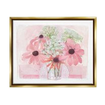 Stupell Industries Delicate Pink Flower Blossoms Bouquet Doily Vase Graphic Art Metallic Gold Floating Framed Canvas Print Wall Art, Design by unknown