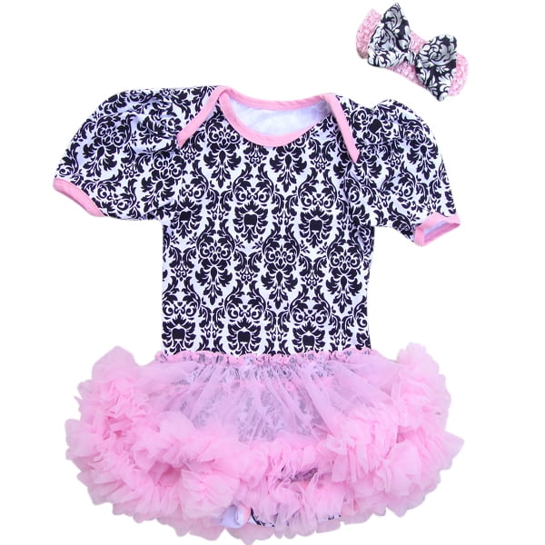 Black Infant Baby Dress Romper Jumpsuit Pink Heart Rainbow Zebra Skirt NB-12M 