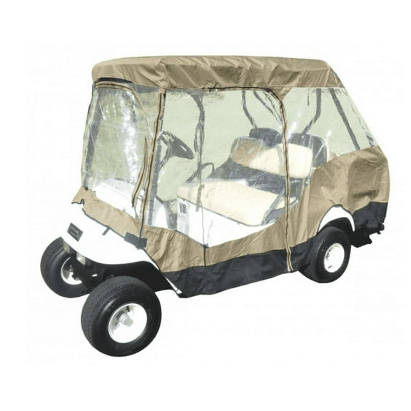 Covered Living Golf Cart Driving Enclosure for 4 seater with 2 seater roof up to 58" in Taupe