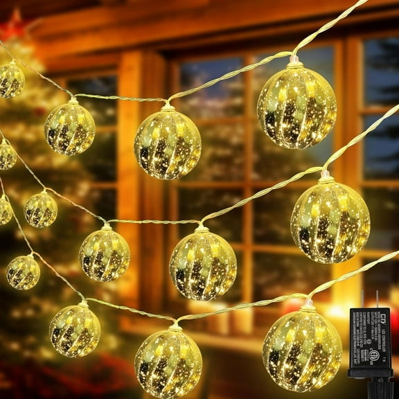 Christmas Ball Ornament Lights,17FT 20 Bulbs Warm White Christmas Tree Lights, Indoor or Outdoor Christmas String Lights,Plug in Expandable Wire Lights for Christmas Holiday Party(Gold)