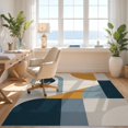 thumbnail image 3 of Design&I 8'x10' Washable Area Rug Extra Large Skid-Resistant Low Profile Muted Blue Mustard Geometric Art Modern Abstract Shapes with Bold Lines for Living Room, Family, 3 of 7