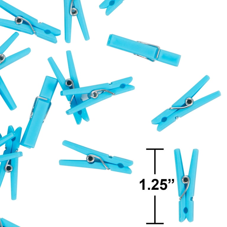 Mini Blue Clothespins, 100 Pack 1.25” Inch Clothes Pins Plastic Baby  Shower Fav