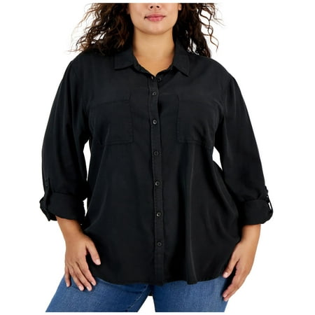 Calvin Klein Jeans Womens Plus Collar Trendy Button-Down Top