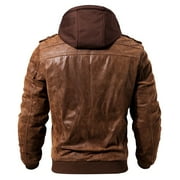 Mens Brown Real Leather Jacket with Removable Hood (Large, Brown)