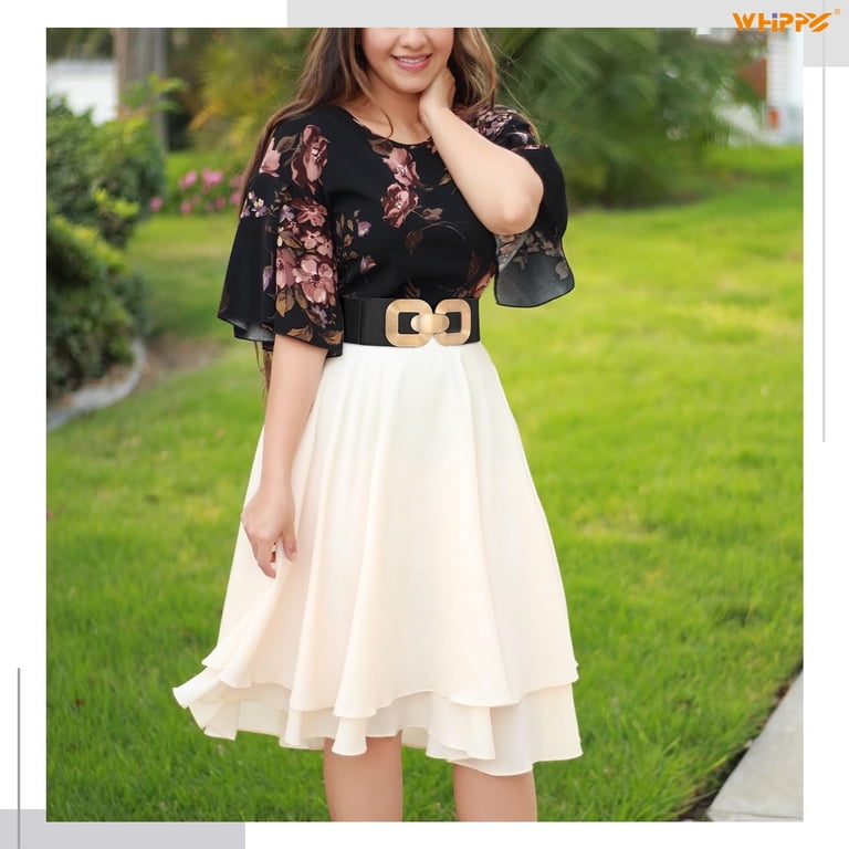 midi spring dress with sleeves Pink Split Neck Three Quarter Sleeve Tiered Midi Dress
