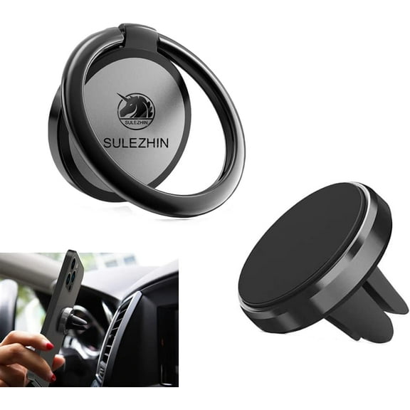 Phone Ring Holder with 360 Rotation Metal Grip and Magnetic Mount for iPhone 11 Pro Xs Max XR X 8 All Smartphones (Black)