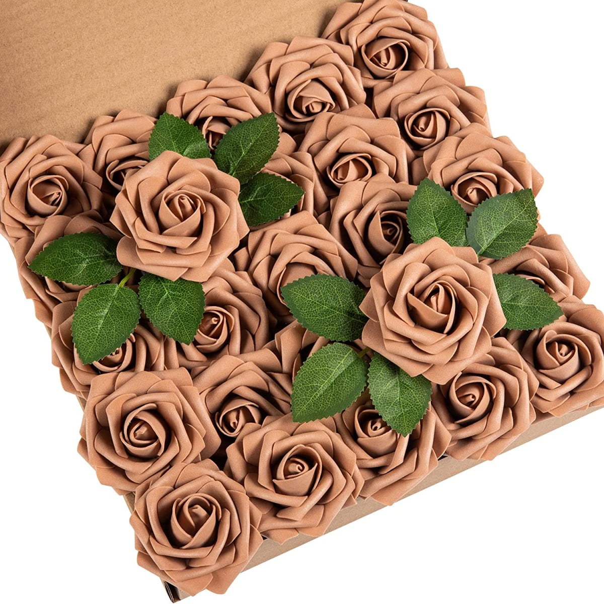 25Pcs Artificial Rose Flowers,Coffee Fake Roses Real Looking Foam Rose