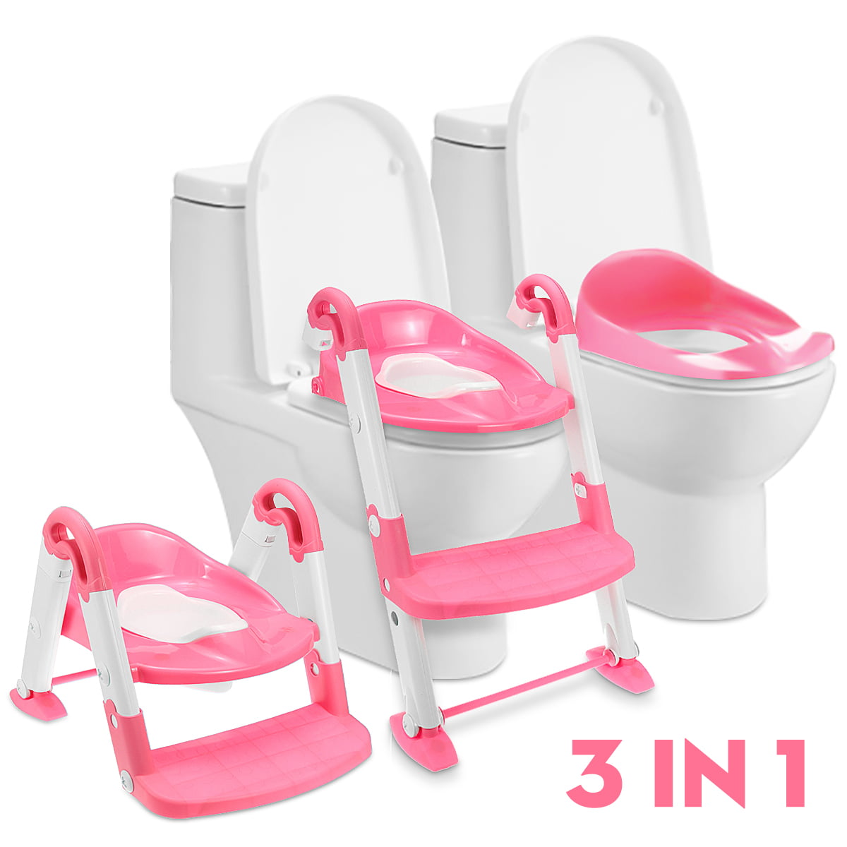 3-in-1 Baby Potty Chair Toddler Children Kids Training Toilet Seat Portable Pink 