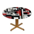 thumbnail image 3 of PIKWEEK Table Round Cover Elastic Edged Tablecloth,Modern Abstract Geometric Circle Tables Cover Waterproof Wipeable Tabletop Protector Cloth for Dinner Party Black Red Grey Color Blocks, 3 of 7