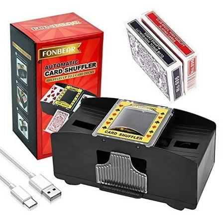 FONBEAR Automatic 2-Deck Electric Card Shuffler with Playing Cards