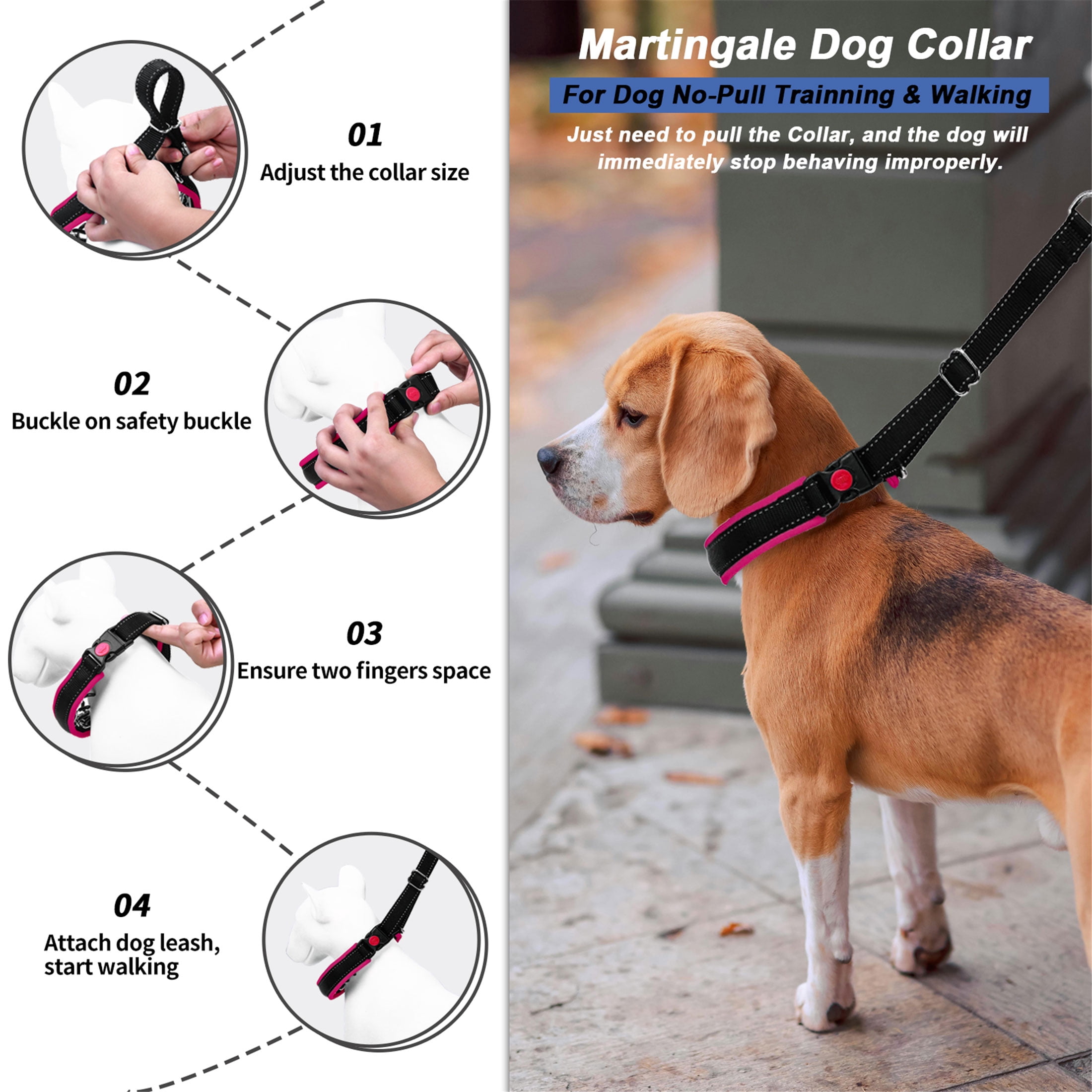 Martingale No Pull Collar with Buckle for Large Medium Small Dogs, Heavy Duty Nylon Adjustable Reflective Slip Collar for Anti Pull Training Walking