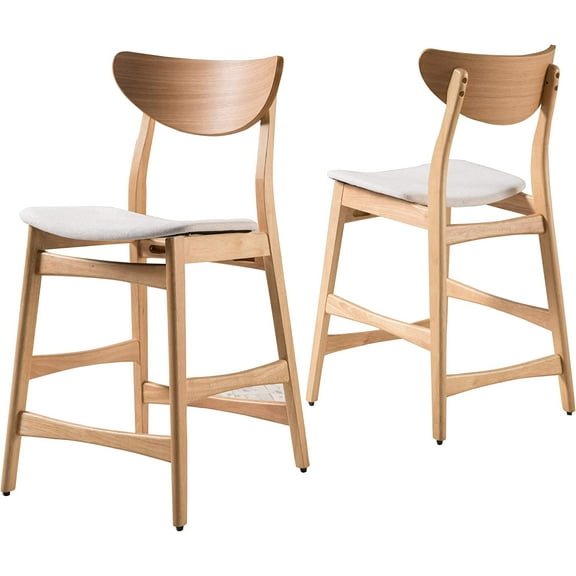 GDF Studio Light Beige Fabric/Oak Finish Counter Chair (Set of 2)