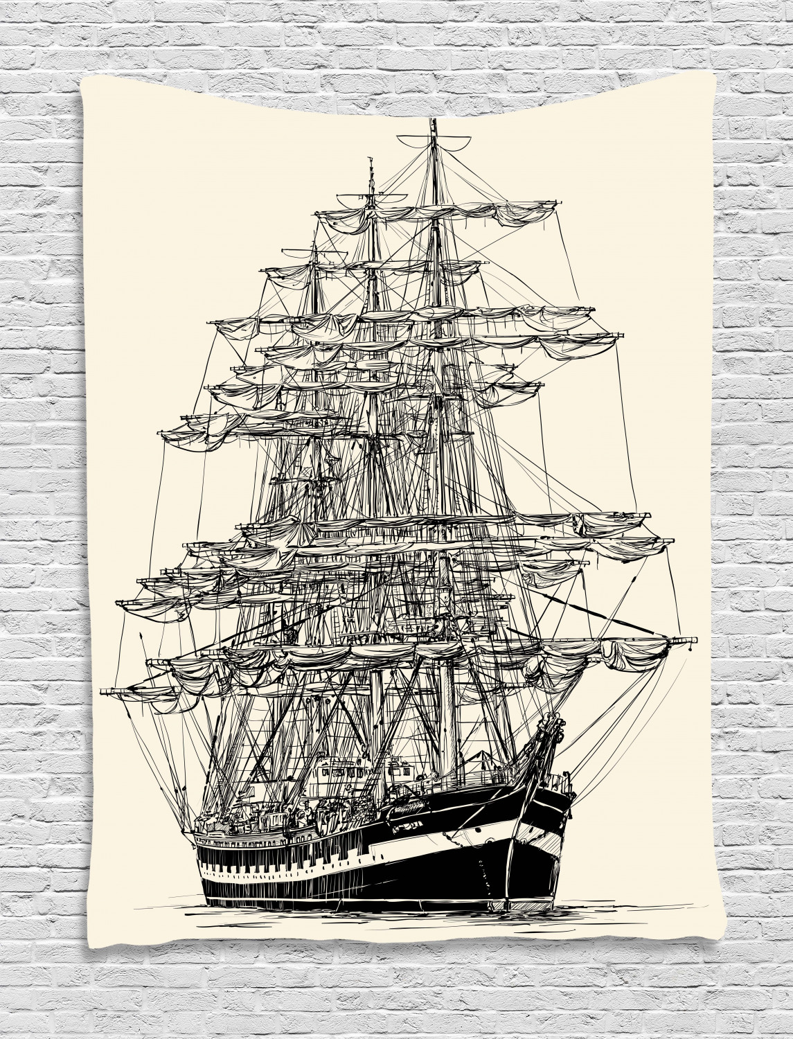 Pirate Ship Tapestry, Sailing Boat Detailed Illustration Nautical