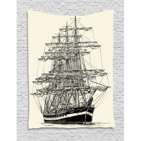Pirate Ship Tapestry Sailing Boat Detailed Illustration