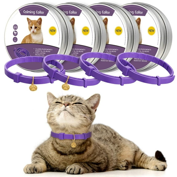 4 PCS Calming Cats Collar Adjustable Cat Calm Collar Lavender Scent Relaxing Cat Collar for Small, Medium and Large Cats, Reduce Stress Aggression Anxious, up to 15 Inches, Purple