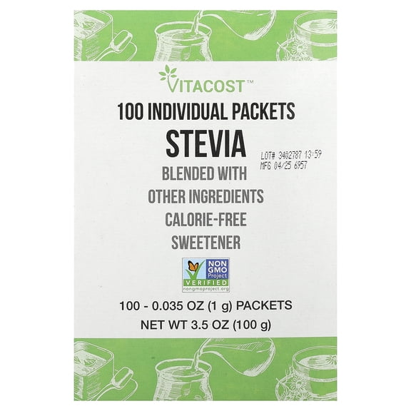Vitacost Stevia, 100 Packets, 0.035 oz (1 g) Each