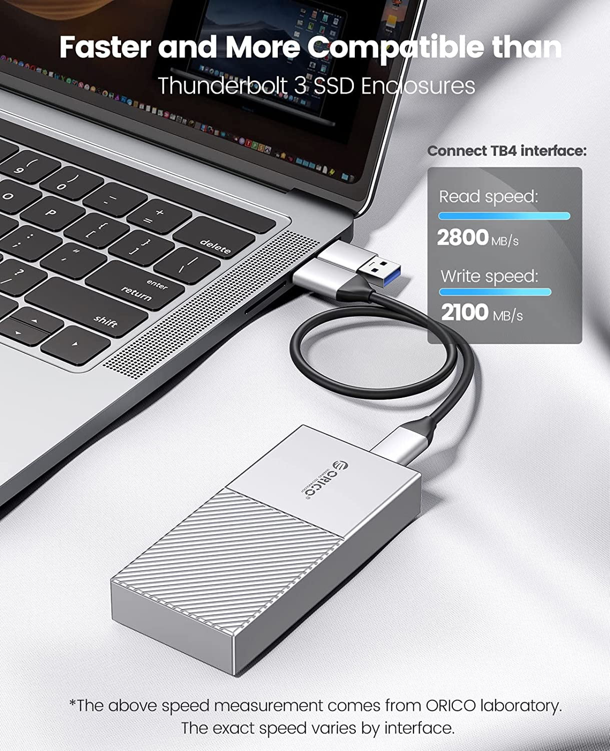 ORICO M.2 NVME SSD Enclosure 40Gbps PCIe3.0x4 USB Type-C Aluminum Adapter, NVME 2280 M-Key(B+M Key) External Solid State Drive Case,Compatible with Thunderbolt 3/4 USB3.2/3.1/Type C-Silver(No Drive)